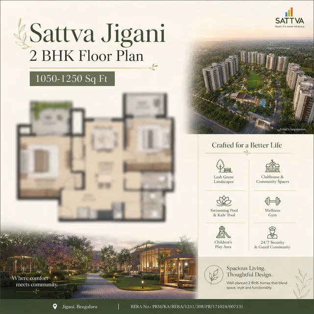 2 BHK floor plan at Sattva Codename Jigani