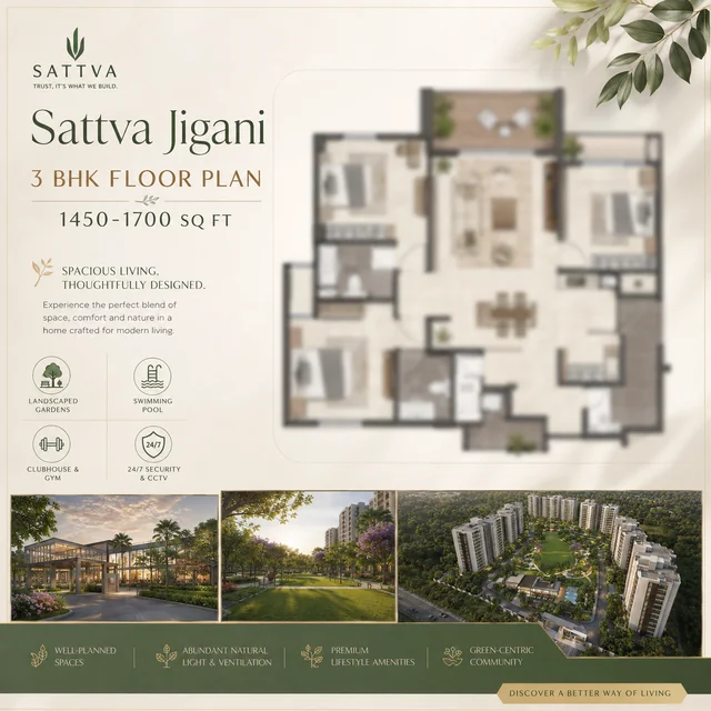 3 BHK floor plan at Sattva Codename Jigani